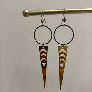 Gold Moon and Star Dangle Earrings